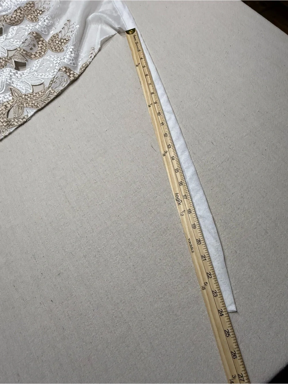 Elegant White & Champagne Embroidered Lace Tie-Waist Apron Skirt